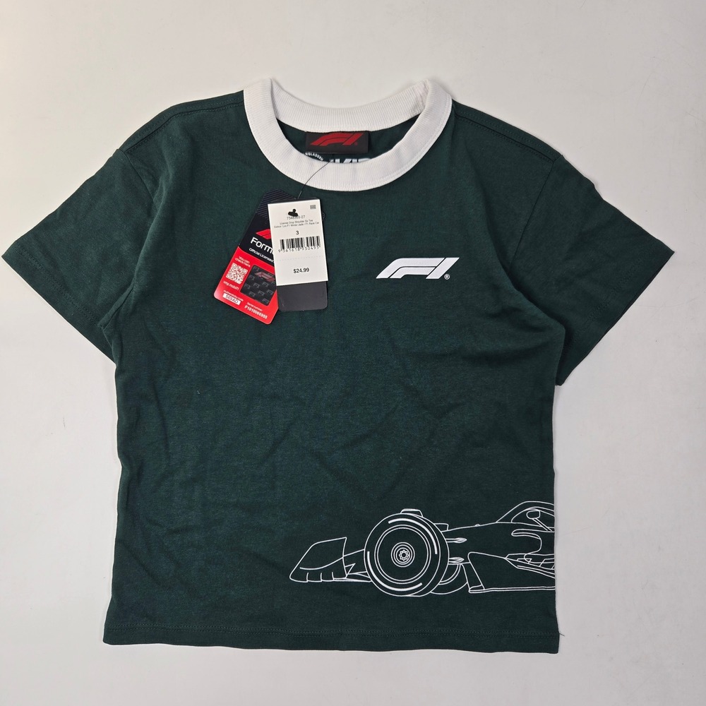 Cotton On Kids Formula 1 T-Shirt 3 Winter Jade Green Race Car Graphic Tee NWT